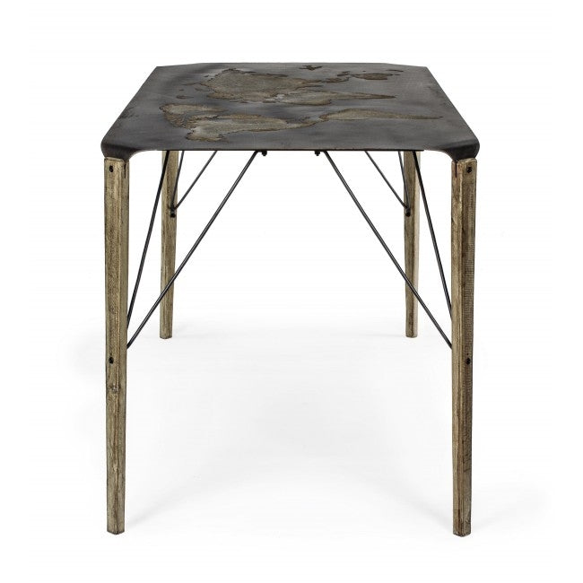 Masa de birou din metal si lemn de stejar Mainland Antique, L140xl70xH75 cm (1)