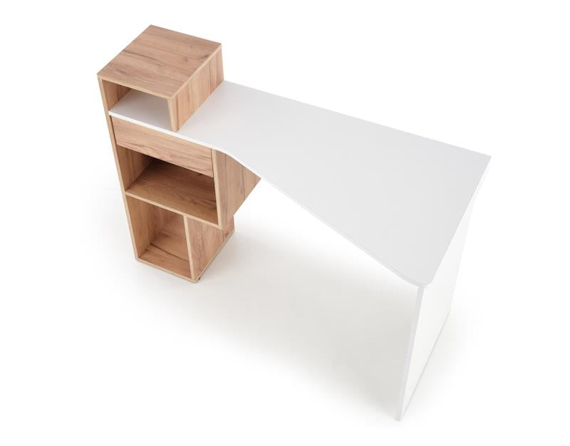 Masa de birou din pal, cu 1 sertar, Coffey Stejar / Alb, L122xl57xH90 cm (3)