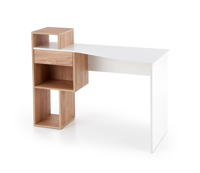 Masa de birou din pal, cu 1 sertar, Coffey Stejar / Alb, L122xl57xH90 cm