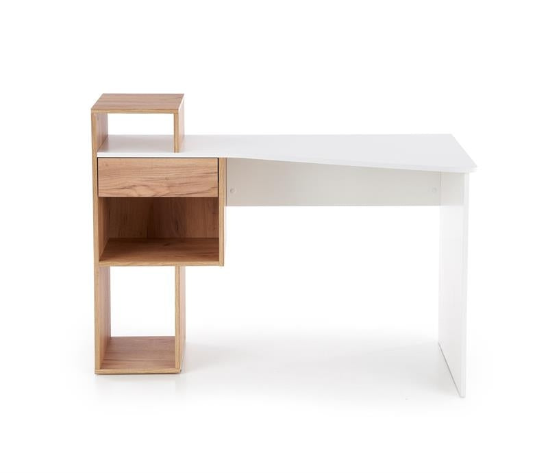 Masa de birou din pal, cu 1 sertar, Coffey Stejar / Alb, L122xl57xH90 cm (2)