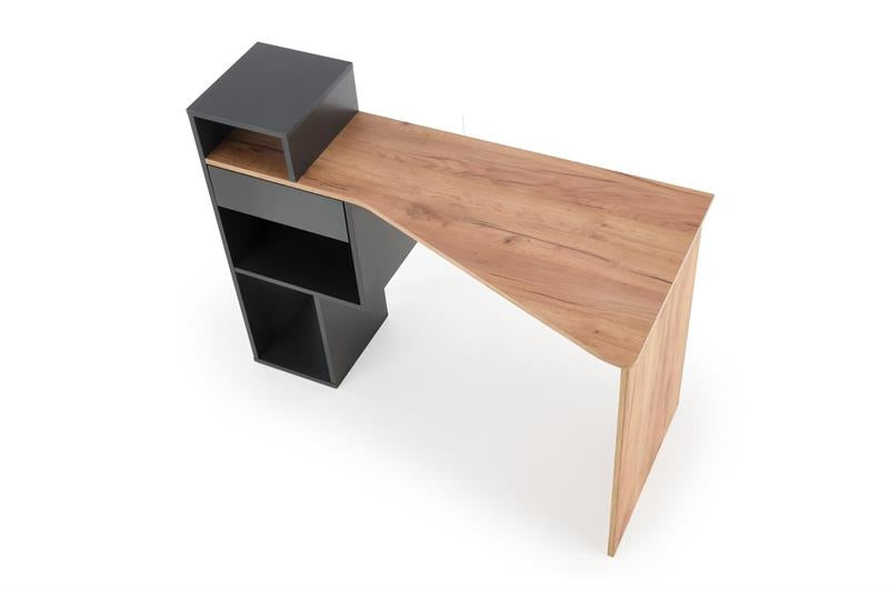Masa de birou din pal, cu 1 sertar, Coffey Stejar Wotan / Antracit, L122xl57xH90 cm (4)