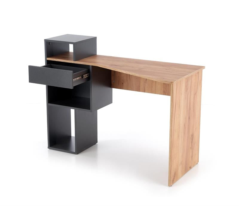 Masa de birou din pal, cu 1 sertar, Coffey Stejar Wotan / Antracit, L122xl57xH90 cm (3)