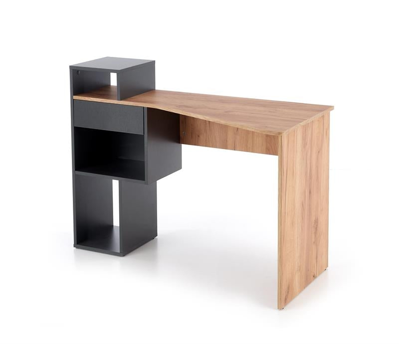 Masa de birou din pal, cu 1 sertar, Coffey Stejar Wotan / Antracit, L122xl57xH90 cm