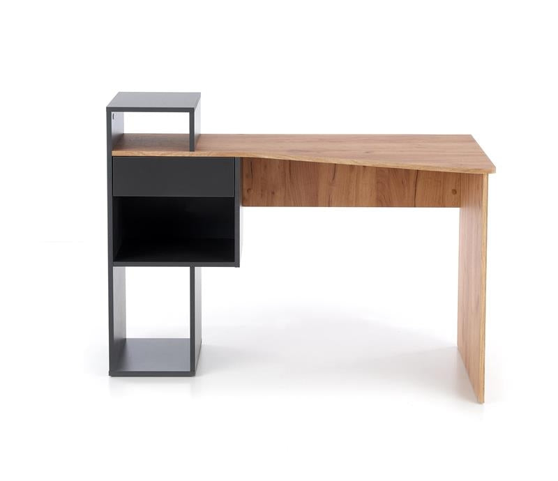 Masa de birou din pal, cu 1 sertar, Coffey Stejar Wotan / Antracit, L122xl57xH90 cm (2)