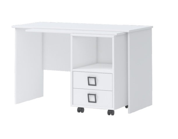 Masa de birou din pal, cu 2 sertare, pentru copii, Kiki RS Alb, L125xl60xH76 cm