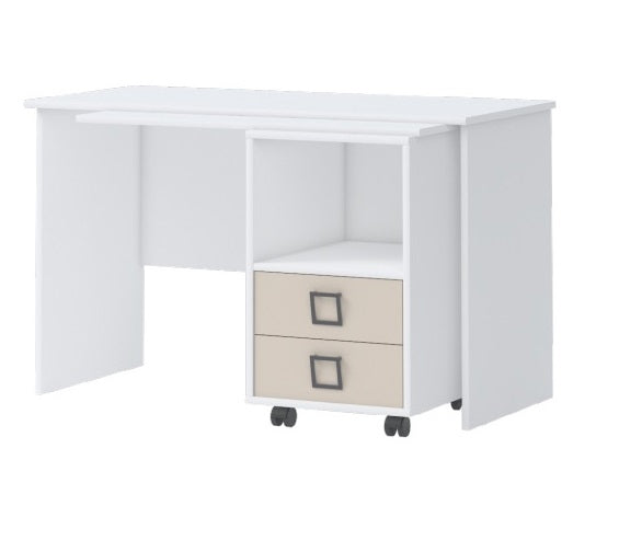 Masa de birou din pal, cu 2 sertare, pentru copii, Kiki RS Alb, L125xl60xH76 cm (1)