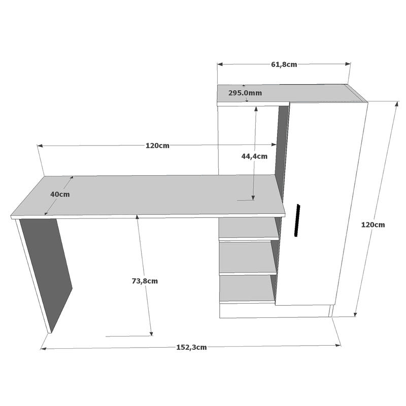 Masa de birou din pal, cu biblioteca si 1 usa, Laura CT2-AB Negru / Natural, L152,3xl40xH120 cm (4)