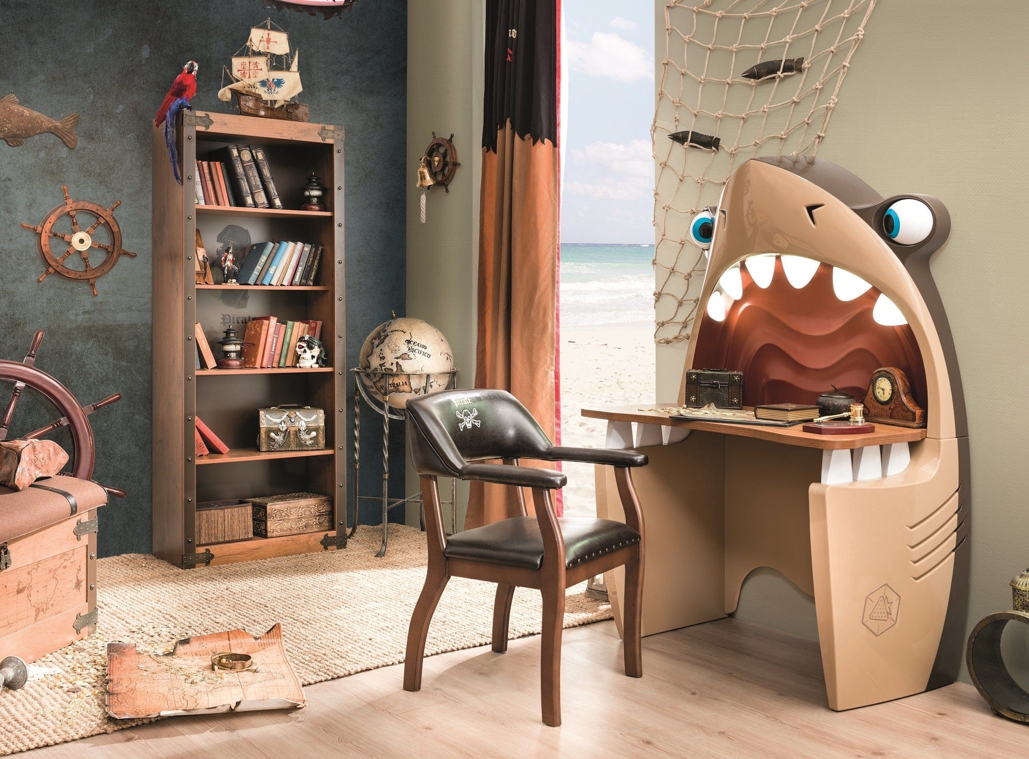 Masa de birou din pal, pentru copii, Pirate Shark Maro, L102xl61xH158 cm (2)
