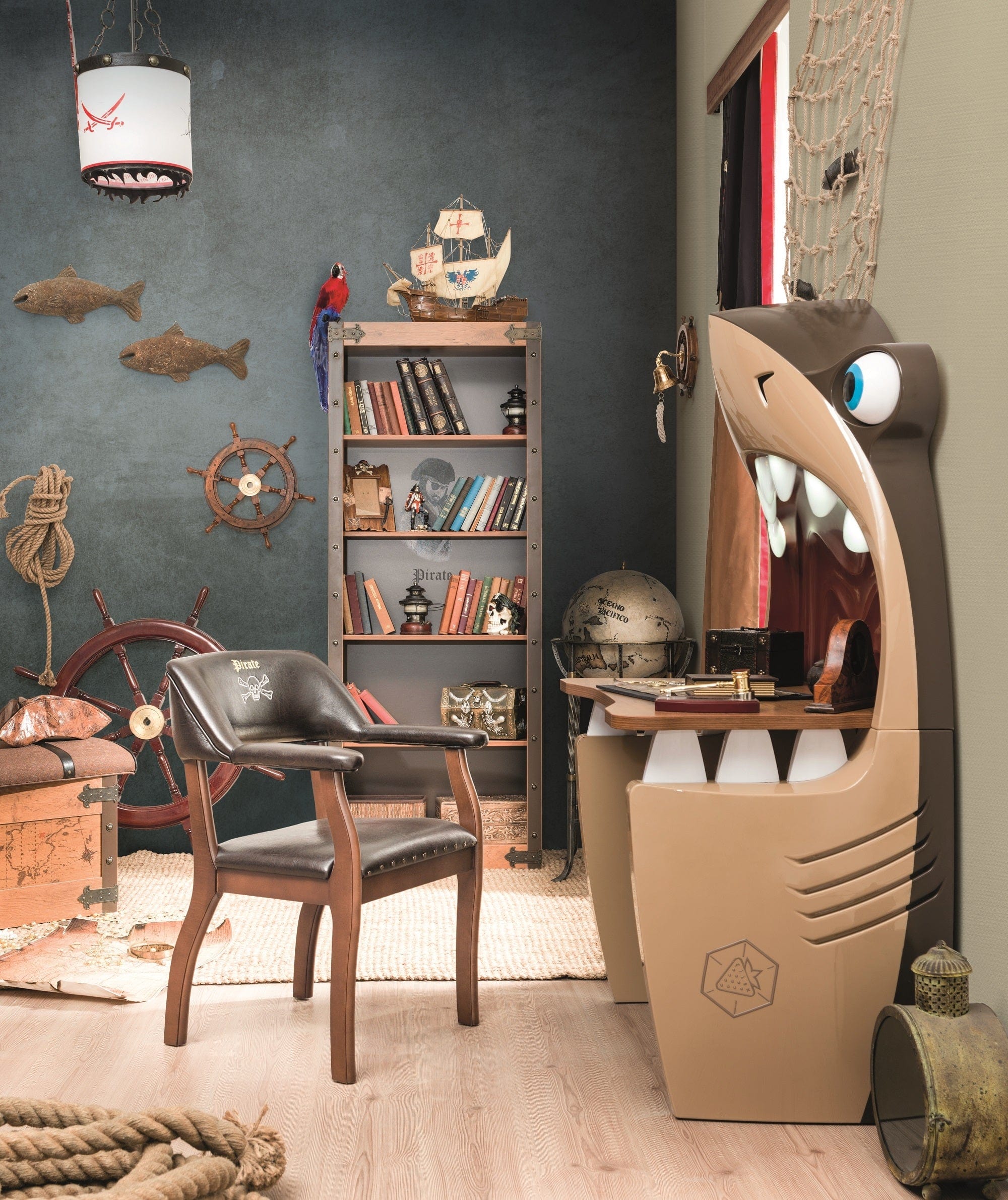 Masa de birou din pal, pentru copii, Pirate Shark Maro, L102xl61xH158 cm (5)