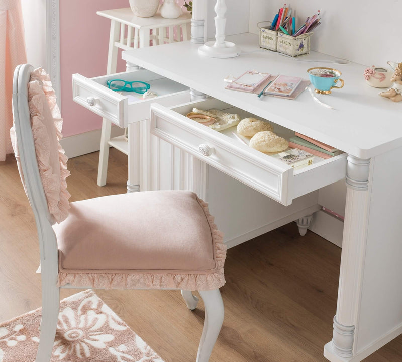 Masa de birou din pal cu 2 sertare si 1 usa, pentru copii si tineret, Romantic Alb, L117xl62xH75 cm (6)