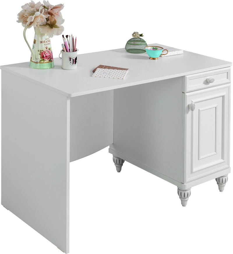 Masa de birou din pal, cu 1 sertar si 1 usa, pentru copii si tineret, Romantica Alb, L106xl62xH75 cm (8)