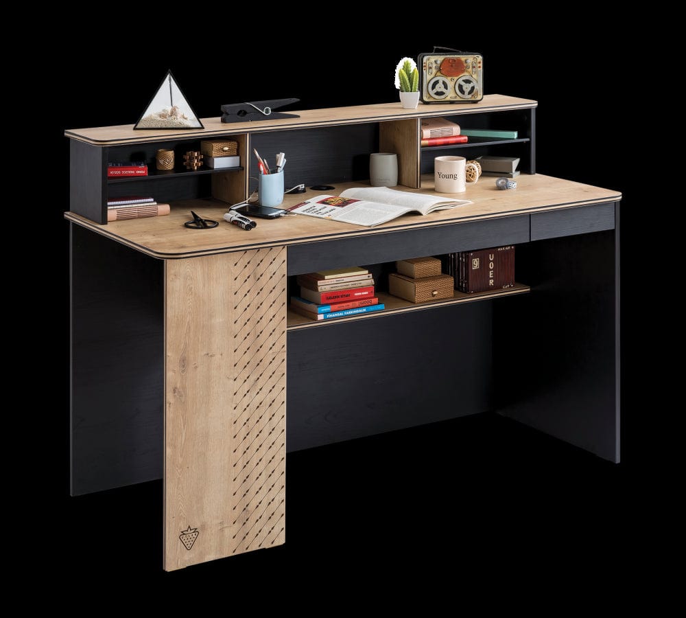 Masa de birou din pal, pentru tineret Blacky Black / Nature, L138xl58xH75 cm (2)