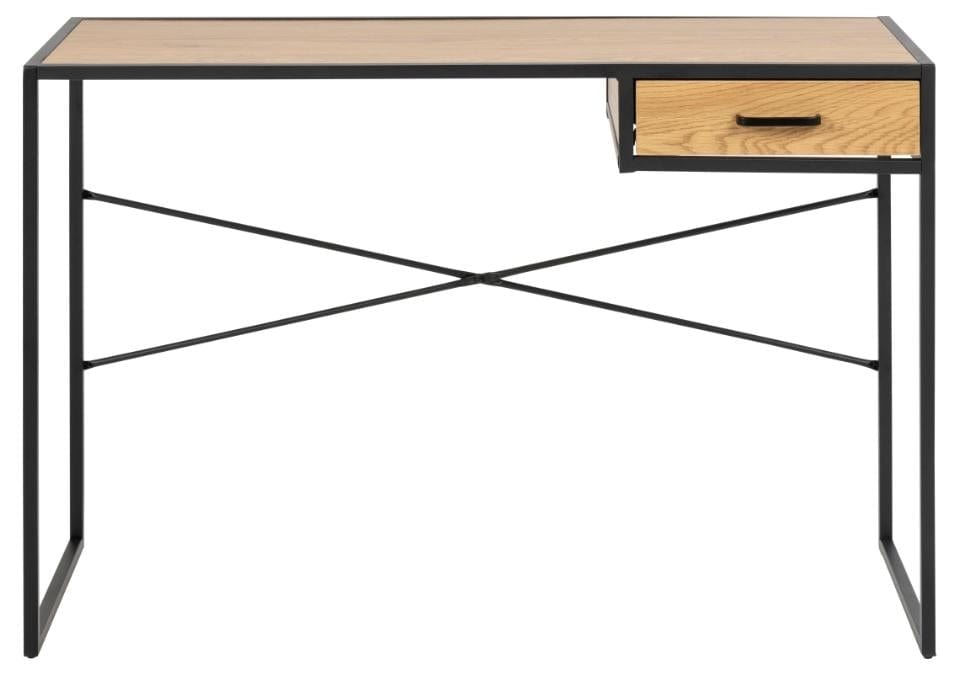 Masa de birou din pal si metal, cu 1 sertar, Seaford Stejar Wild / Negru Mat, L110xl45xH75 cm (4)