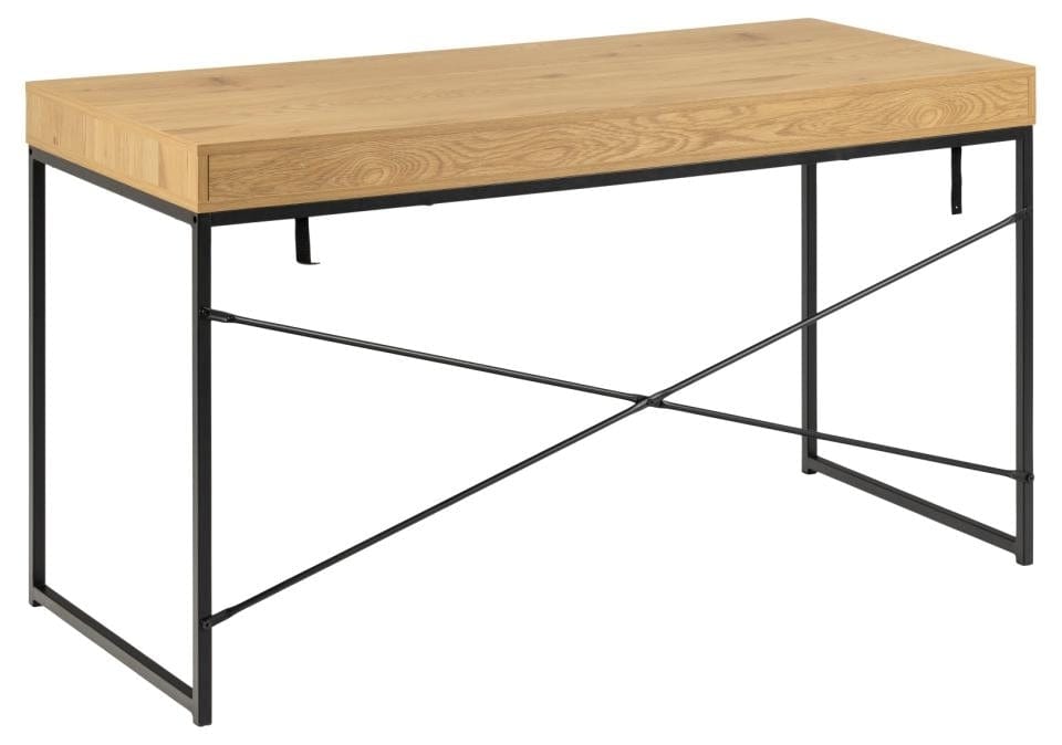 Masa de birou din pal si metal, cu 1 sertar, Seaford Stejar / Negru Mat, L140xl58xH76 cm (5)