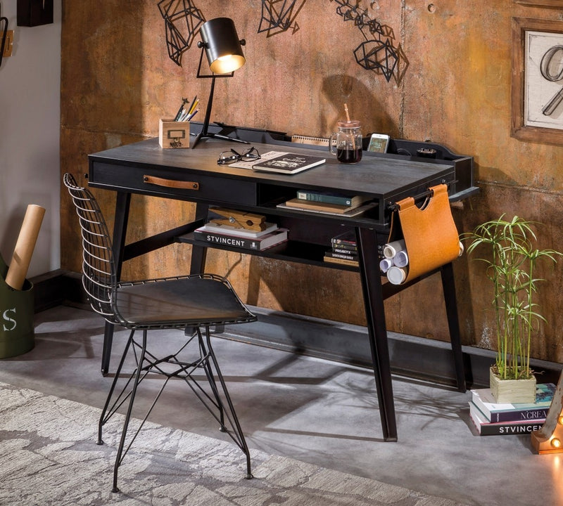 Masa de birou din pal si metal, pentru tineret Dark Metal Black / Graphite, L114xl62xH80 cm (3)