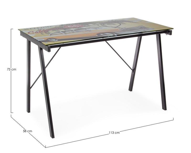 Masa de birou din sticla si metal, pentru copii California Multicolor / Negru, L113xl58xH73 cm (5)