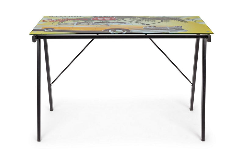 Masa de birou din sticla si metal, pentru copii California Multicolor / Negru, L113xl58xH73 cm (2)
