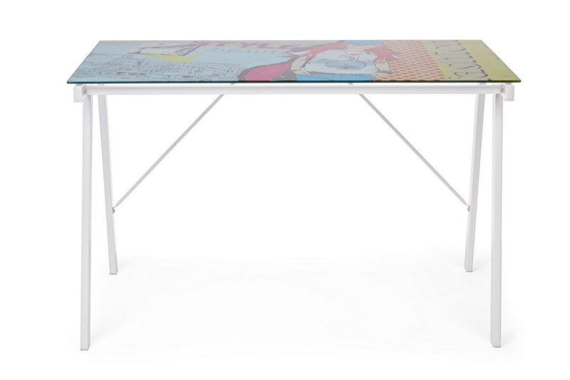 Masa de birou din sticla si metal, pentru copii Cartoon Multicolor, L113xl58xH73 cm (2)