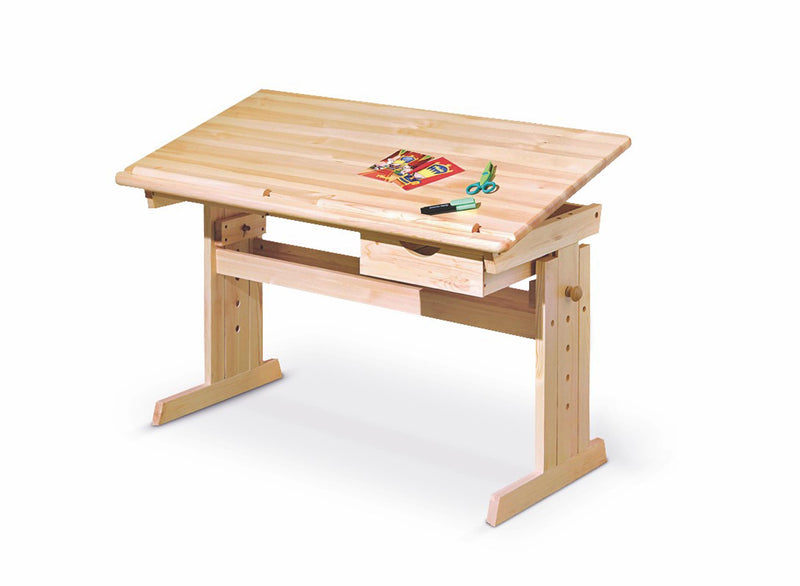 Masa de birou pentru copii, din lemn de pin Julietta Natural, L109xl55xH63-96 cm