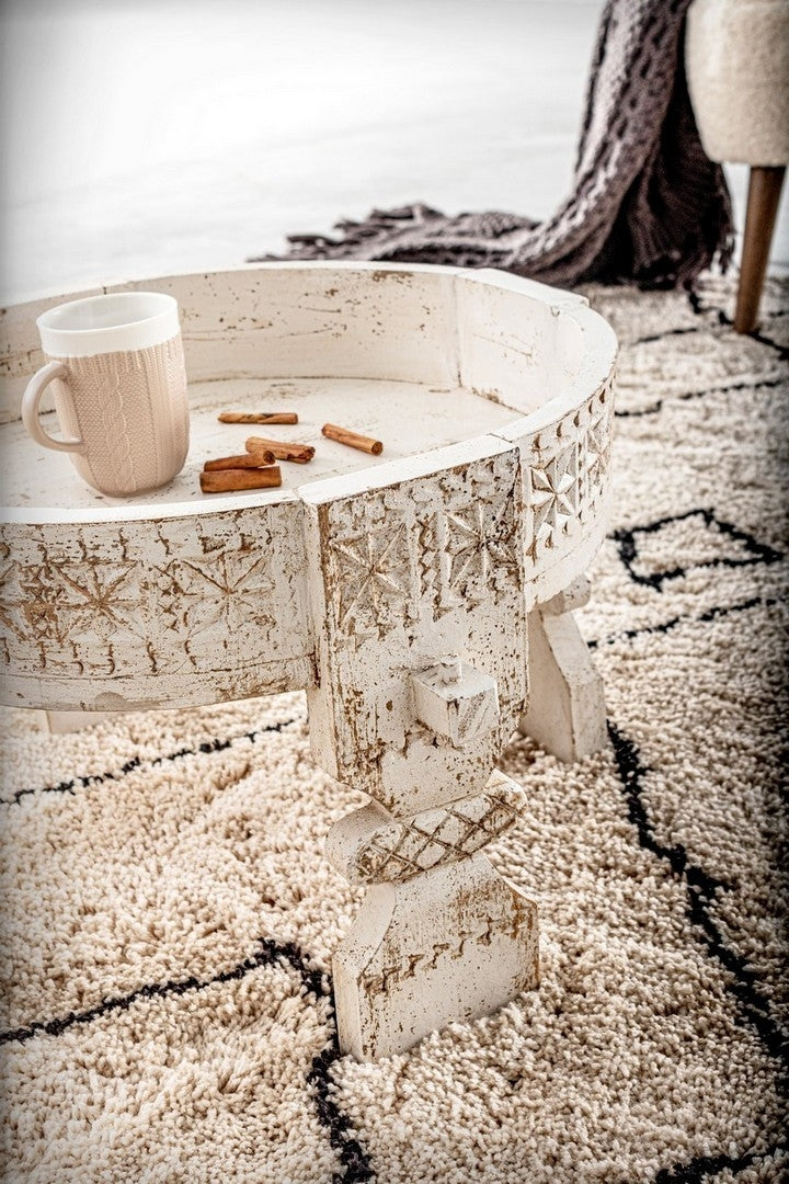 Masa de cafea din lemn de mango Yasir Alb Antichizat, Ø50xH35 cm (2)