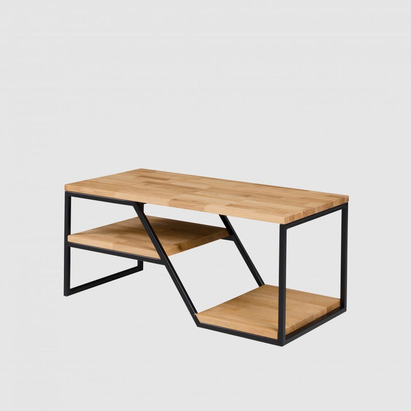 Masa de cafea din lemn de stejar, cu picioare metalice, Ellisa Stejar / Negru, L100xl50xH45 cm (4)