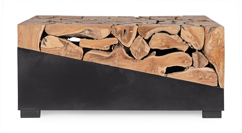 Masa de cafea din lemn de tec si metal Grenada Rectangular Natural / Negru, L100xl60xH45 cm (2)