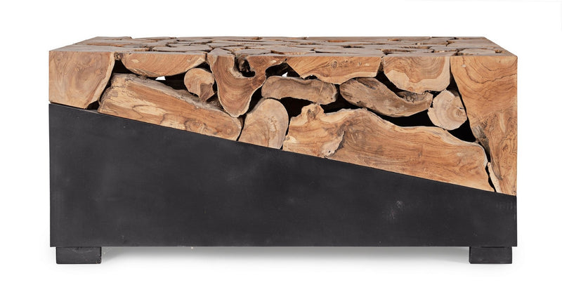Masa de cafea din lemn de tec si metal Grenada Rectangular Natural / Negru, L100xl60xH45 cm (1)