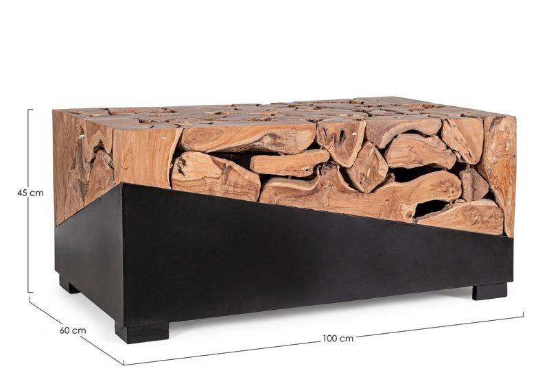 Masa de cafea din lemn de tec si metal Grenada Rectangular Natural / Negru, L100xl60xH45 cm (6)