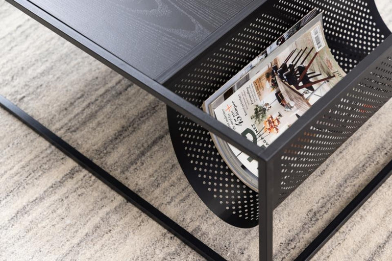 Masa de cafea cu suport pentru reviste, din pal si metal, Seaford Antracit / Negru, L110xl60xH40 cm (5)