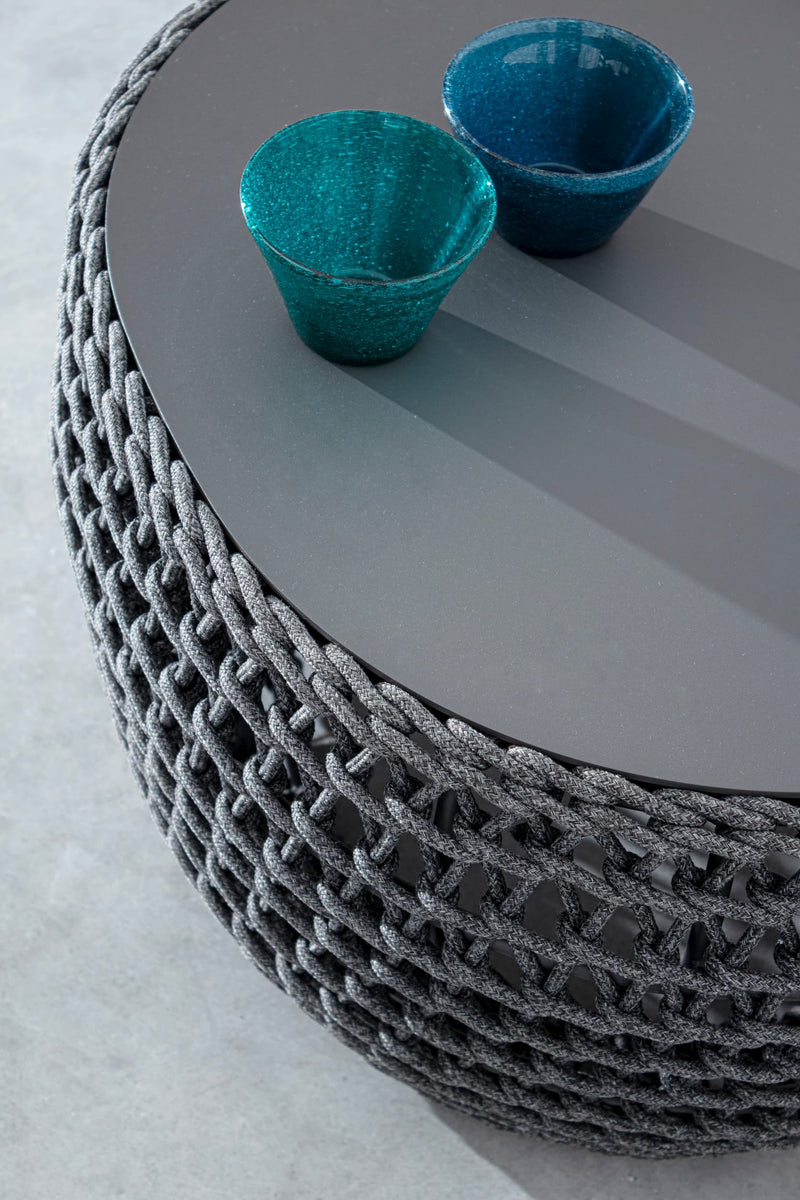 Masa de cafea pentru gradina / terasa, din aluminiu si material textil, Cuyen Antracit, Ø64xH38 cm (3)