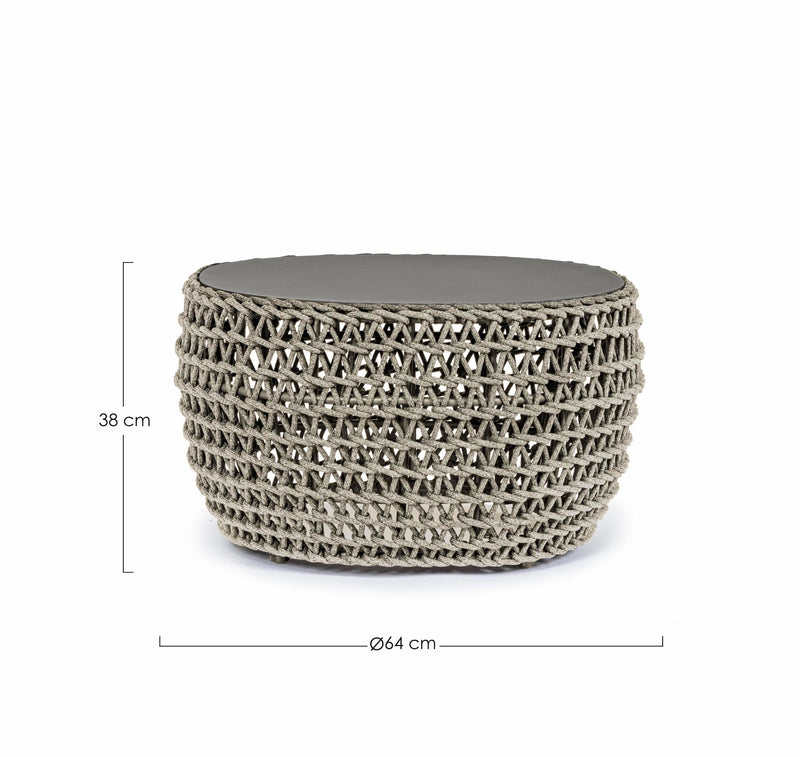 Masa de cafea pentru gradina / terasa, din aluminiu si material textil, Cuyen Gri / Bej, Ø64xH38 cm (5)