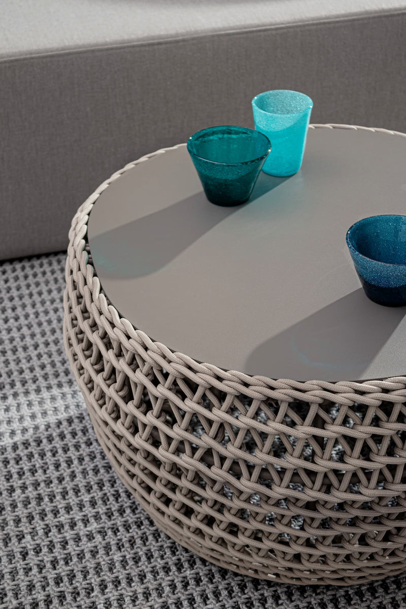 Masa de cafea pentru gradina / terasa, din aluminiu si material textil, Cuyen Gri / Bej, Ø64xH38 cm (2)