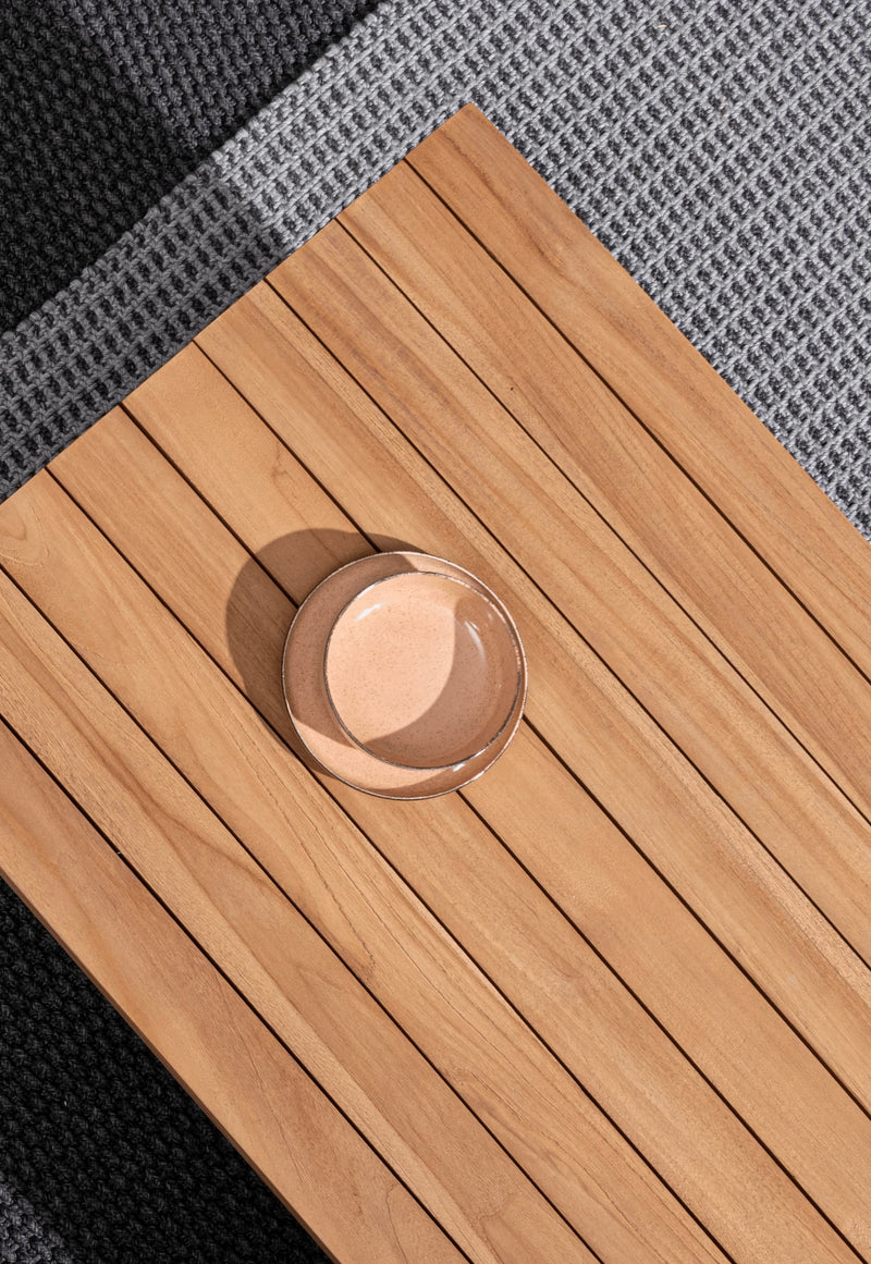 Masa de cafea pentru gradina / terasa, din lemn de tec, Xylia Natural, L120xl70xH35 cm (5)