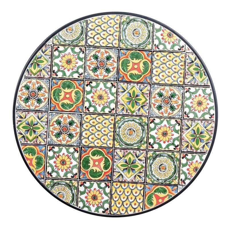 Masa de gradina / terasa din ceramica si metal, Naxos Multicolor / Negru, Ø60xH75 cm (2)