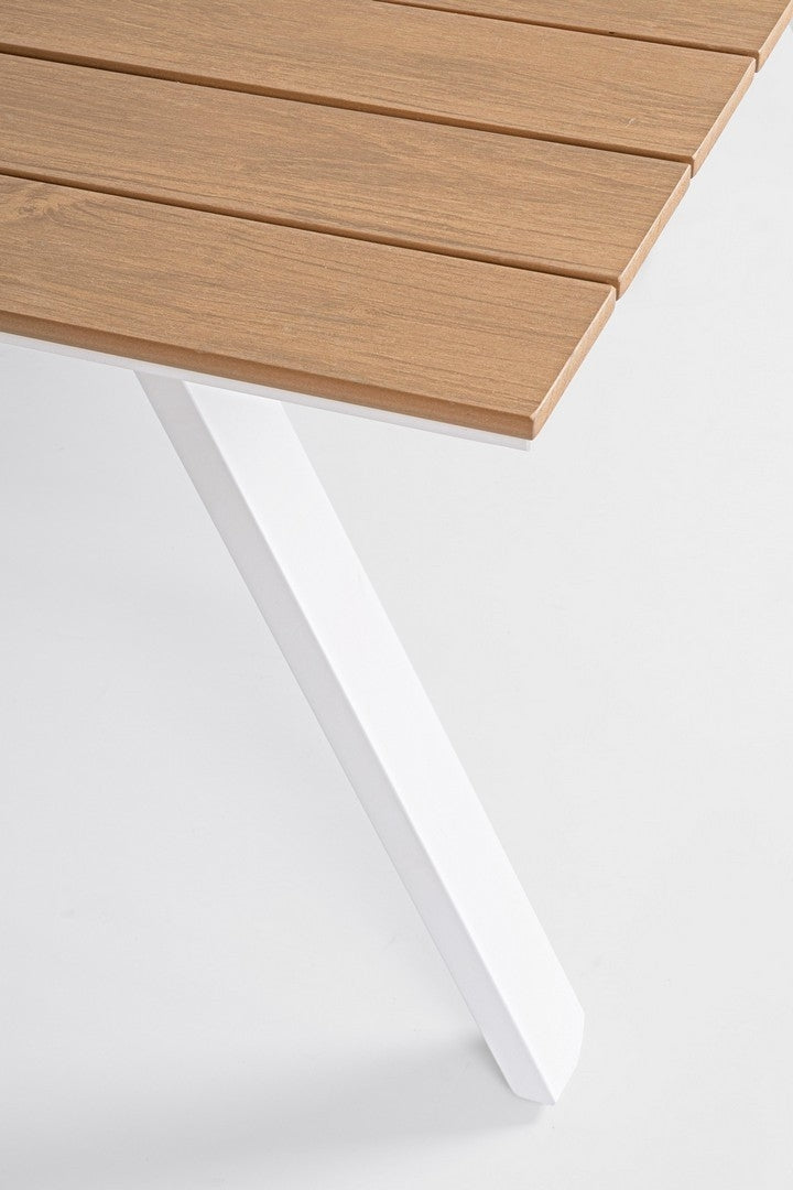 Masa de gradina / terasa din lemn compozit si metal, Elias Small Natural / Alb, L160xl90xH74 cm (2)