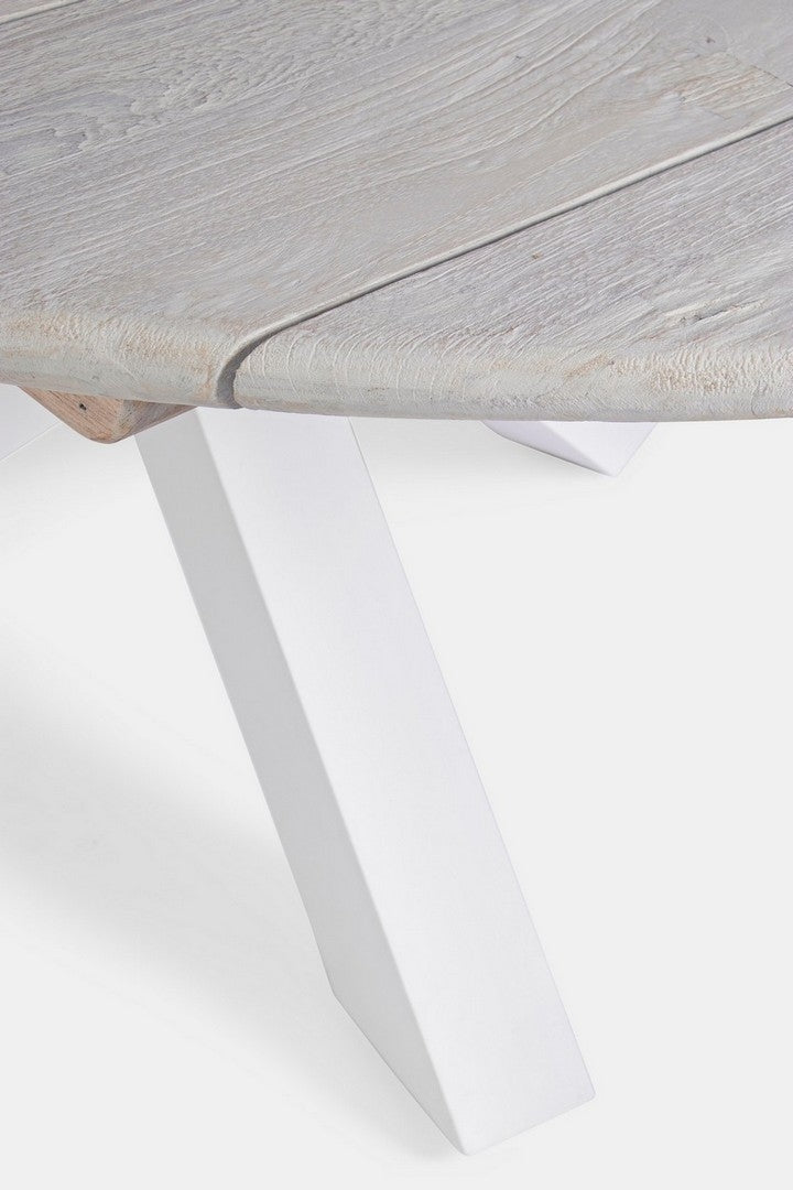 Masa de gradina / terasa din lemn de tec reciclat si metal, Donald Alb, Ø150xH78 cm (6)