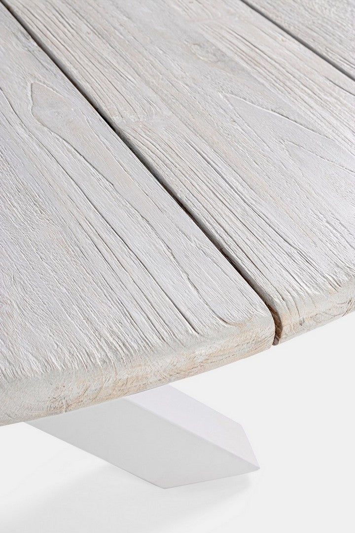 Masa de gradina / terasa din lemn de tec reciclat si metal, Donald Alb, Ø150xH78 cm (7)