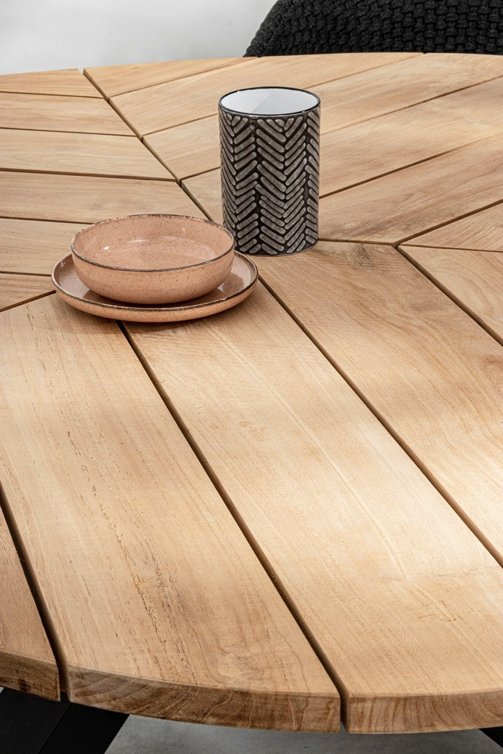 Masa de gradina / terasa din lemn de tec si metal, Palmdale Natural / Negru, Ø160xH77 cm (3)