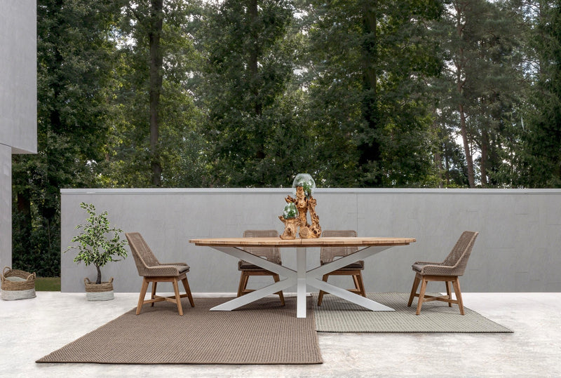 Masa de gradina / terasa din lemn de tec si metal, Palmdale Oval Natural / Alb, L240xl110xH77 cm (3)