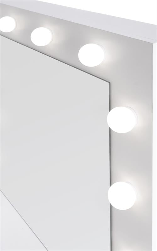 Masa de machiaj din pal cu oglinda, 2 sertare si LED inclus, Hopkins Alb, L94xl43xH140 cm (11)