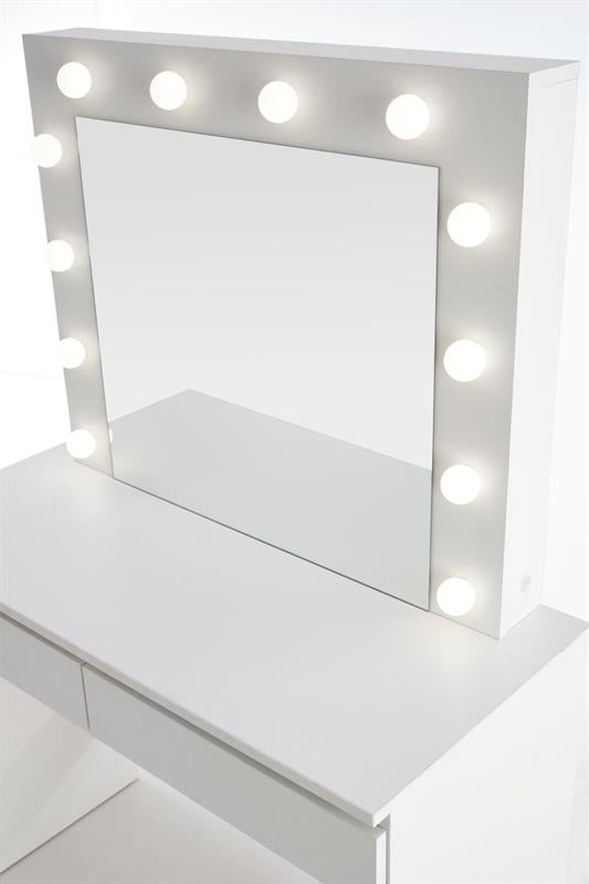 Masa de machiaj din pal cu oglinda, 2 sertare si LED inclus, Hopkins Alb, L94xl43xH140 cm (10)