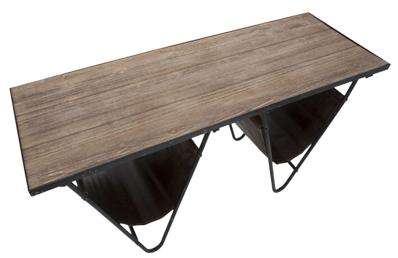 Masa din lemn de brad si metal, cu suport reviste Simply V Natural / Negru, L120xl43xH62,5 cm (4)