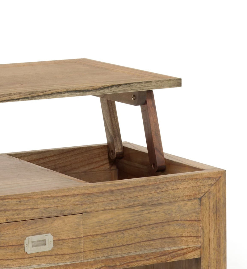 Masa din lemn si furnir, pentru laptop, cu 2 sertare si inaltime reglabila, Merapi Natural, L110xl55xH45-65 cm (2)