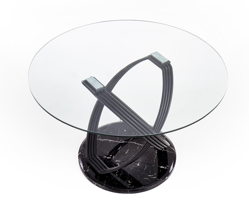 Masa rotunda din sticla, MDF si metal, Optio Transparent / Negru, Ø122xH77 cm (7)
