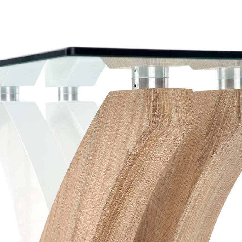 Masa din sticla, MDF si metal, Vilma Transparent / Alb / Stejar Sonoma, L160xl90xH76 cm (5)
