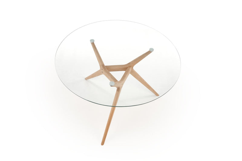 Masa rotunda din sticla si lemn, Ashlad Transparent / Natural, Ø120xH77 cm (6)