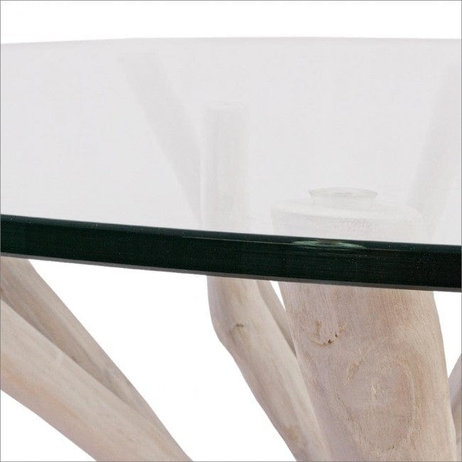 Masa rotunda din sticla si lemn de tec Sahel Transparent / Ivoir, Ø110xH76 cm (1)