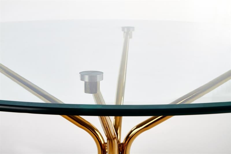 Masa rotunda din sticla si metal Rodney Transparent / Auriu, Ø110xH74 cm (10)