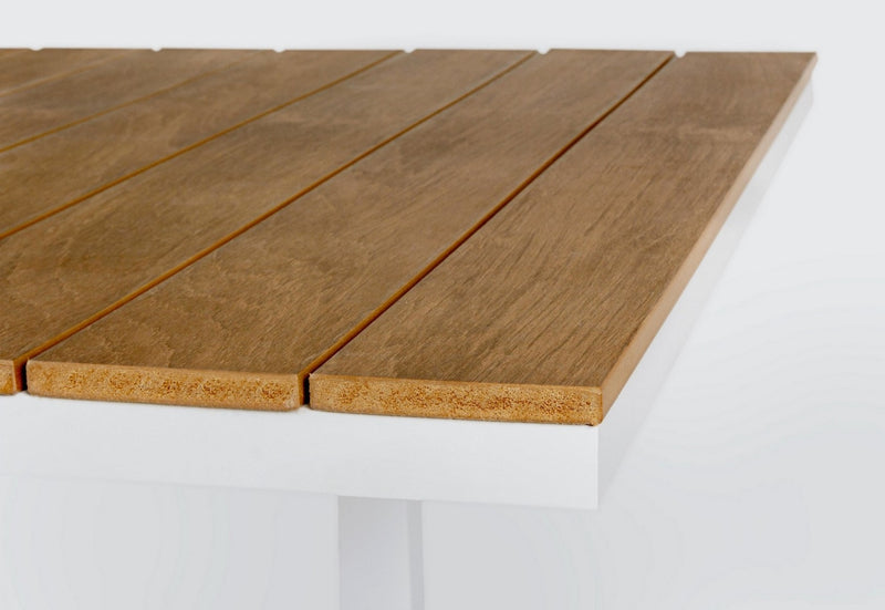 Masa extensibila de gradina / terasa din lemn compozit si metal, Elias I Small Natural / Alb, L140-200xl90xH75 cm (5)