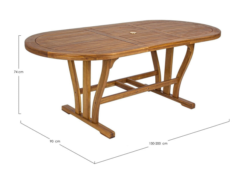 Masa extensibila de gradina / terasa din lemn de salcam, Noemi Small Oval Natural, L150-200xl90xH74 cm (5)